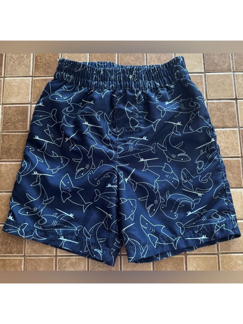 Wonder Nation Kids Swim Trunks - Navy with Shark Print, 4T